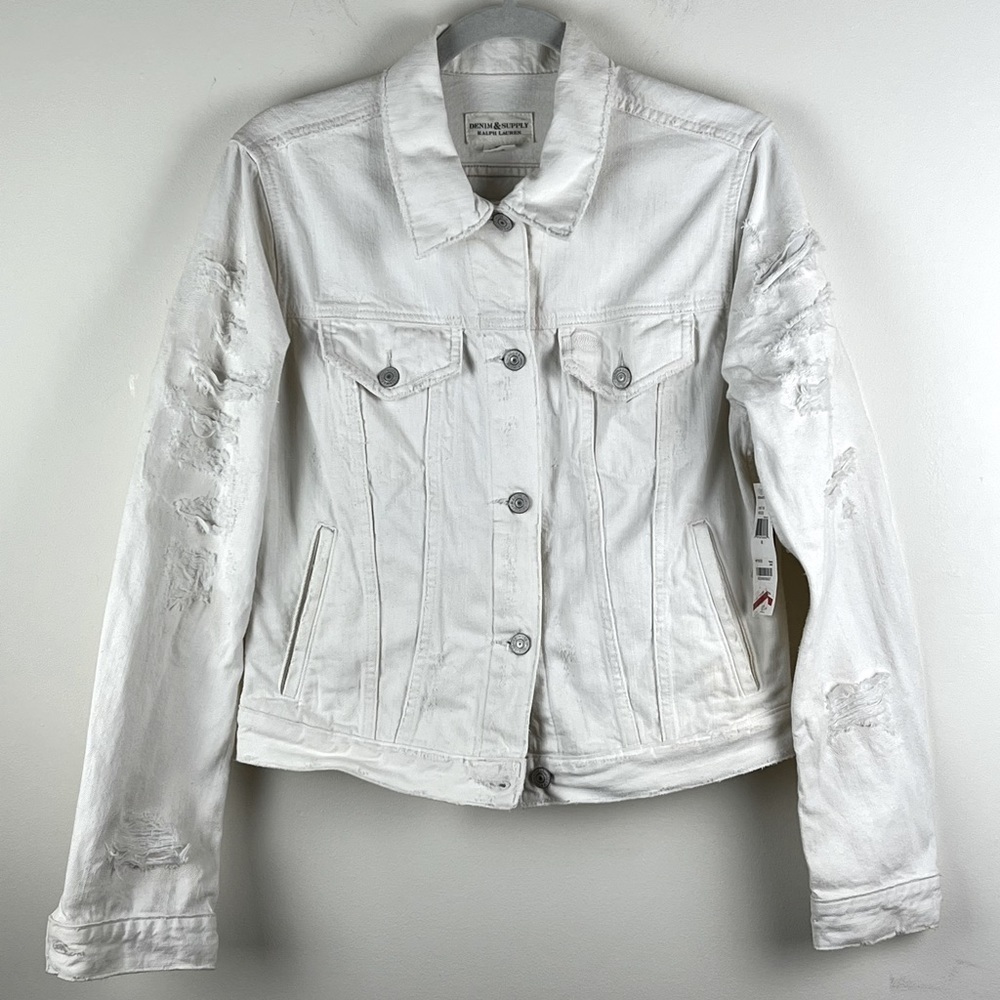 Ralph Lauren Denim & Supply | Ivory Distressed Denim Trucker Jacket | M